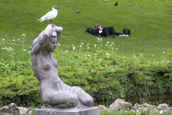 Riga. Basteipark at the Pilsetas Canal, city canal. Sculptures, Riga, Latvia, Europe