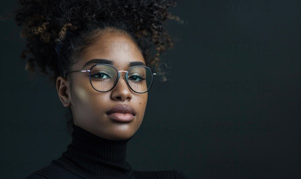 Portrait of a confident young adult wearing glasses and a black turtleneck AI generated