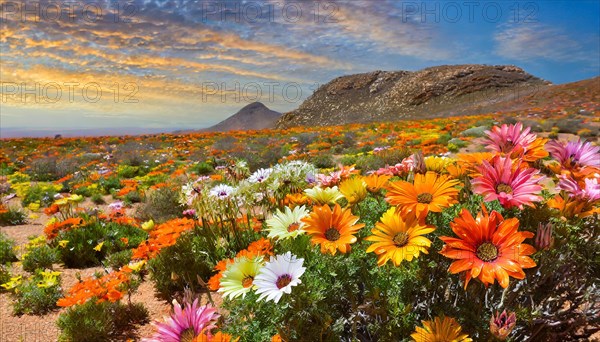 KI generated, The desert in Namaqualand blooms in August and September each year, Namibia, Africa