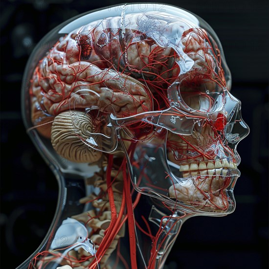 Medical illustration of a human head, AI generated
