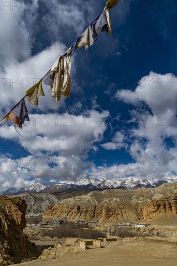 Tibetan praying flags, Garphu, Kingdom of Mustang, Nepal, Asia