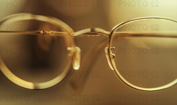 Gold-rimmed glasses centered in soft warm lighting, showcasing clean lines and simplicity AI generated