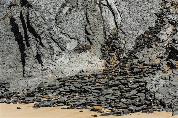 Rock strata on the Portuguese Atlantic coast, geology, grey, rock, slate, earth history, rock, rocky coast, climate, history, texture, background, beach, nature, stone, stone layer, Portugal, Europe