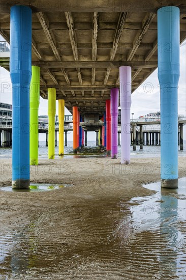 Pier in Scheveningen, beach, bridge, colourful, pillar, architecture, design, North Sea, North Sea coast, travel, holiday, tourism, building, sand, promenade, beach promenade, jetty, The Hague, Holland, Netherlands