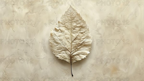 A beige, bas-relief style leaf imprint with intricate textures against a textured background, ai generated, AI generated