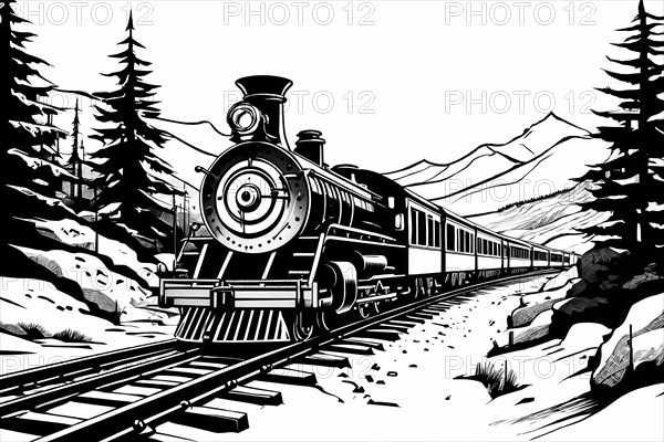 Illustration painting cog railway, AI generated