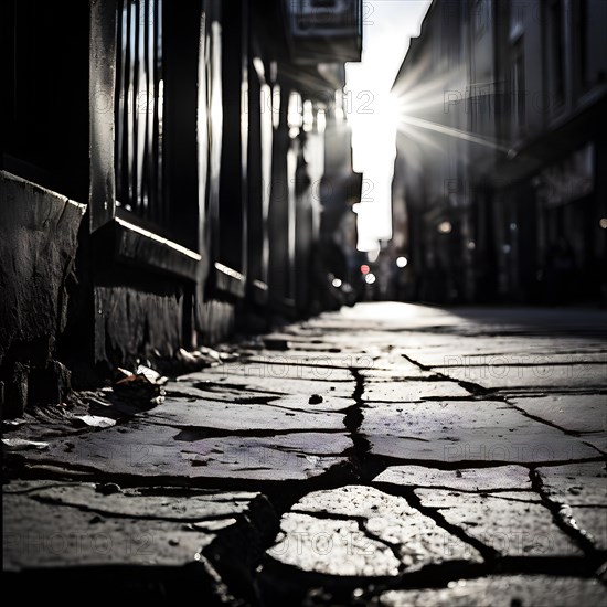 Candid street uneven cracked pavement, AI generated
