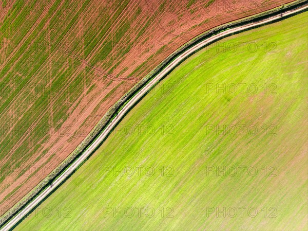Top Down over Fields and Farms from a drone, Devon, England, United Kingdom, Europe