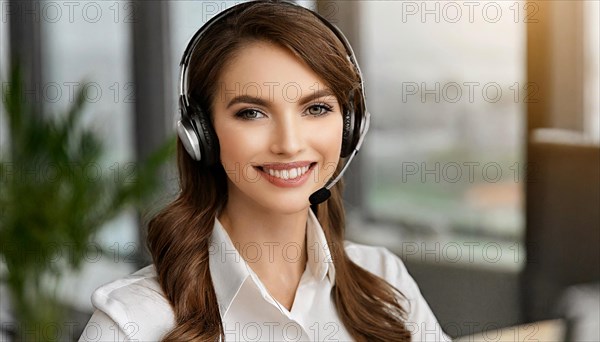 AI generated, An attractive woman works as a call centre agent