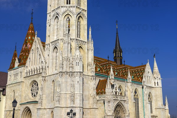 Matthias Church in Fisherman's Bastion, Trinity Square, city trip, church, attraction, building, history, renovation, renovated, monument, building craftsmanship, craftsmanship, religion, city centre, tourism, Eastern Europe, capital city, Budapest, Hungary, Europe