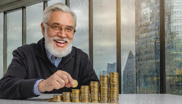 AI generated, A pensioner is happy about his nest egg savings