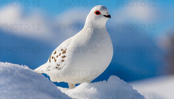 KI generated, A rock ptarmigan foraging in winter, white plumage, (Lagos muta), pheasants