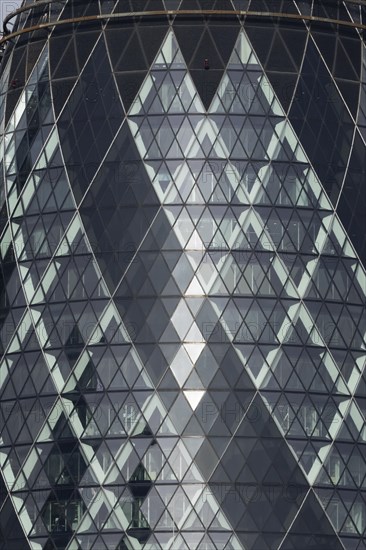 The Gherkin skyscraper building close up of window details, City of London, England, United Kingdom, Europe