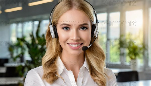 AI generated, An attractive woman works as a call centre agent