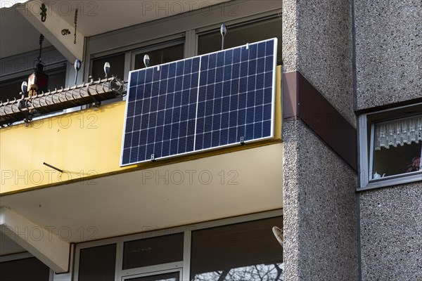 Balcony power plant Solar panel on a balcony in Monheim am Rhein, Germany, Europe