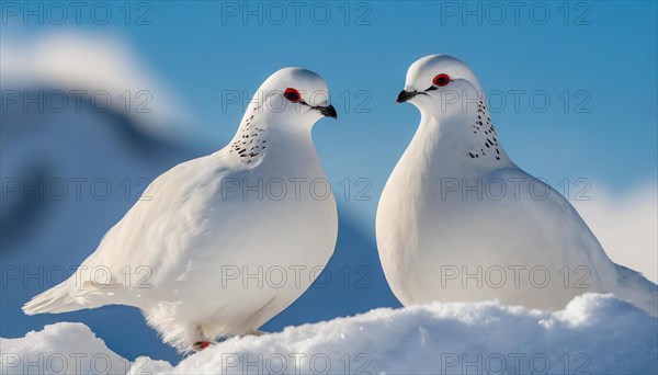 KI generated, A rock ptarmigan foraging in winter, white plumage, (Lagos muta), pheasants