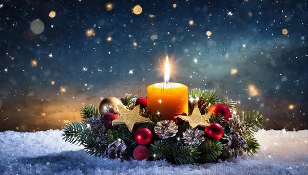 Ai generated, Advent wreath with burning candles, Christmas time, Christmas decoration, First Advent, 1st Advent