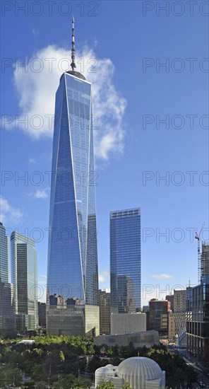 One World Trade Centre or Freedom Tower skyscraper, Ground Zero, Lower Manhattan, New York City, New York, USA, North America