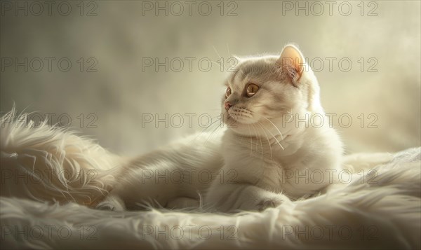 A cat bathes in soft light, enveloped in a warm and fluffy environment AI generated