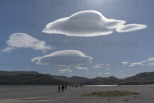 Shore area and cloud formation, Lago Grey, Torres del Paine National Park, Parque Nacional Torres del Paine, Cordillera del Paine, Towers of the Blue Sky, Region de Magallanes y de la Antartica Chilena, Ultima Esperanza Province, UNESCO Biosphere Reserve, Patagonia, End of the World, Chile, South America