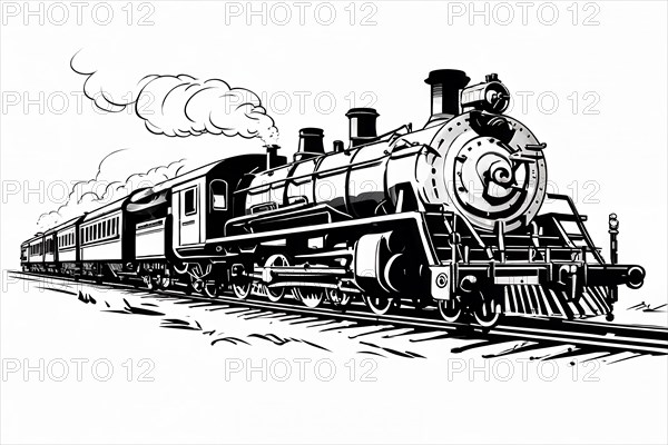 Illustration painting steam locomotive, AI generated