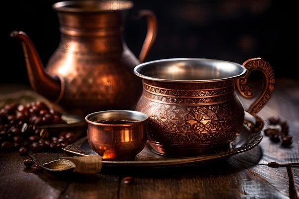 Traditional turkish coffee set, AI generated, AI generated