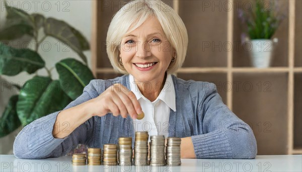 AI generated, A pensioner is happy about his nest egg savings