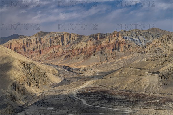 Eroded mountain landscape in the Kingdom of Mustang, Nepal, Asia