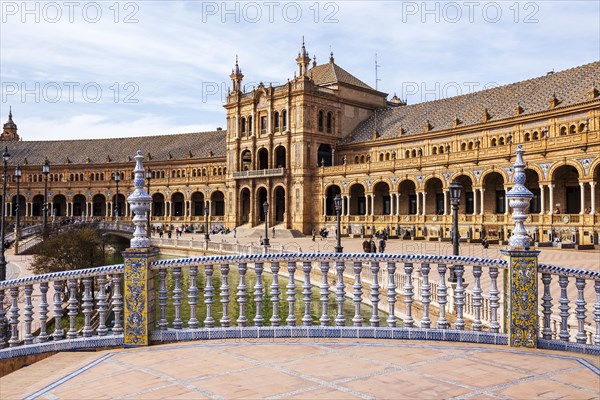 Seville, Spain, March 9, 2022: Beautiful view of Plaza de Espana in Andalusia, Europe