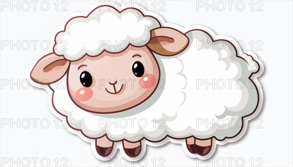 A round and chubby cartoon sheep smiling joyfully with a fluffy appearance, ai generated, AI generated