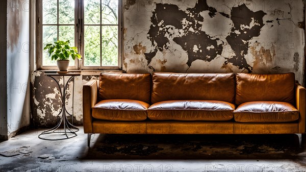 Vintage sofa peeling paint surface rust testament, AI generated