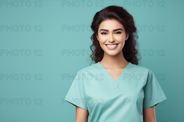 Young medical nurse in scrub in front of studio background. KI generiert, generiert AI generated