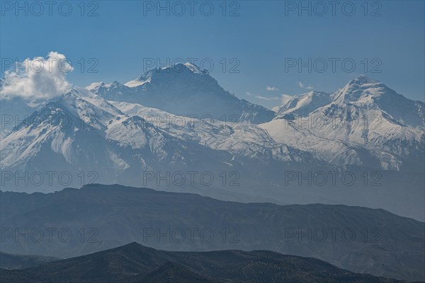 Desert landscape before the Annapurna mountain range, Kingdom of Mustang, Nepal, Asia