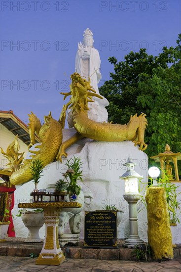 Buddhist temple, evening light, religion, Buddhism, world religion, statue, sculpture, worship, God, icon, faith, believe, culture, history, cultural history, cult, church, dragon, dragon figure, travel, holiday, tourism, Kao Lak, Thailand, Asia