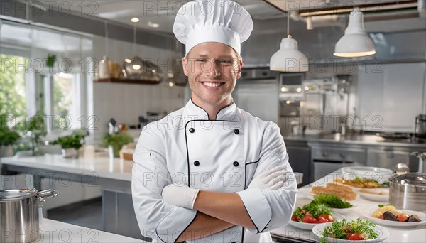 AI generated, Portrait, An attractive chef in the kitchen of a hotel