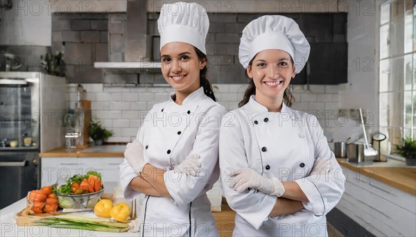 AI generated, Two attractive female chefs in the kitchen of a hotel