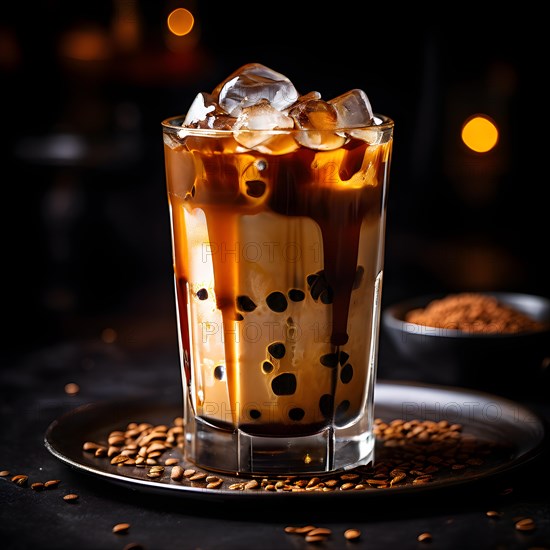 Vietnamese iced coffee distinct layers of dark coffee and sweetened condense milk, AI generated