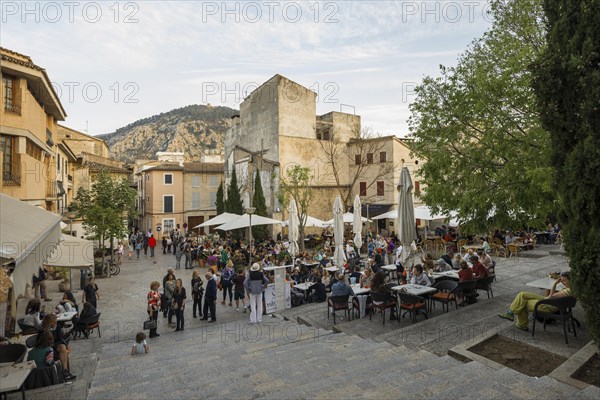 Place with restaurants, Pollensa, Pollenca, Serra de Tramuntana, Majorca, Majorca, Balearic Islands, Spain, Europe