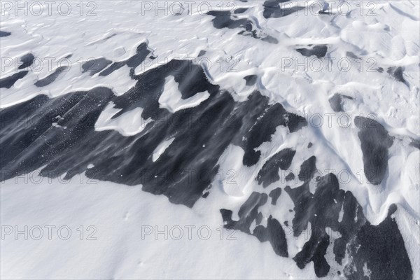 Winter, snow drifts on frozen riverscape, Saint Lawrence River, Province of Quebec, Canada, North America