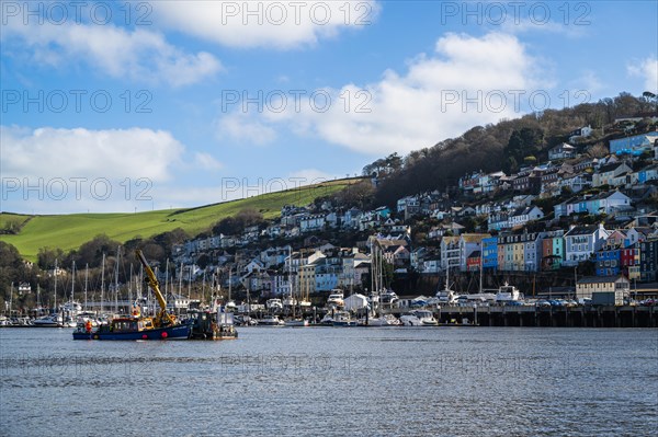 View of Kingswear from Dartmouth over River Dart, Devon, England, United Kingdom, Europe