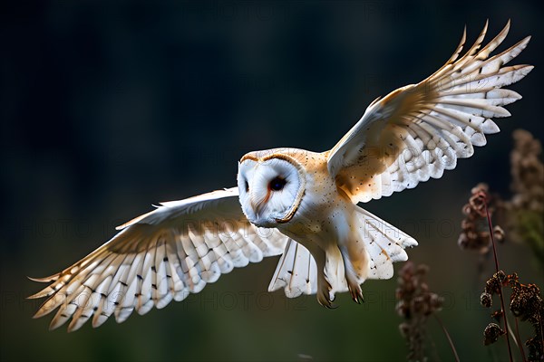 Barn owl in flight embodies mysterious and ghostly beauty, AI generated