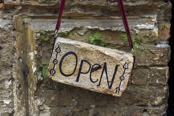 Sign at entrance, open, open, welcome, board, writing, word, shopping, business hours, opening hours, sales open, working hours, shop, shop sign, symbol, inviting, message, sign