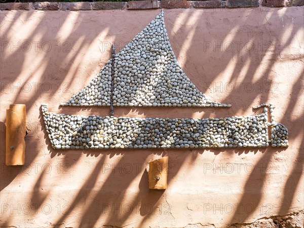 Sailing boat, mosaic of stones, island of Rab, Kvarner Gulf Bay, Croatia, Europe