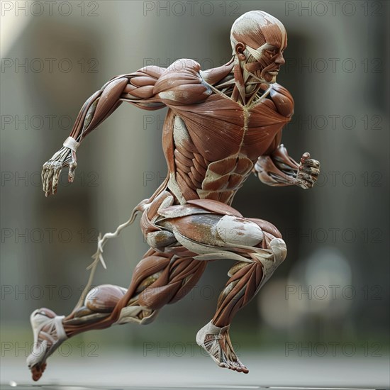 Model of a walking human with clearly visible muscles and skeletal parts, AI generated, AI generated, AI generated