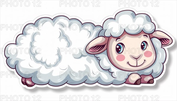 A cute cartoon sheep lying down comfortably with a relaxed and happy demeanor, ai generated, AI generated