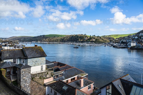 View of Kingswear from Dartmouth over River Dart, Devon, England, United Kingdom, Europe