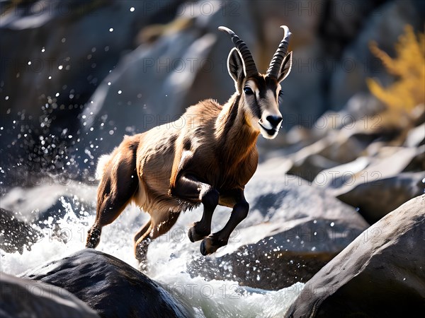 Chamois navigating steep rocky terrain showing agility and grace, AI generated