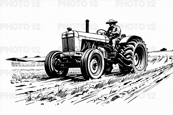 Lineart picture agricultural tractor, AI generated