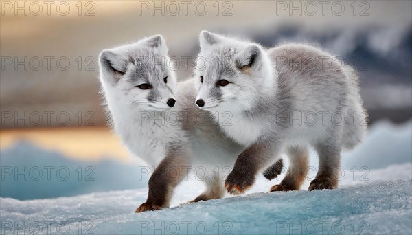 KI generated, Two young arctic foxes (Vulpes lagopus)