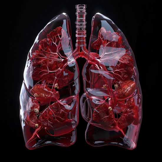 Medical illustration of a human chest with lungs, AI generated